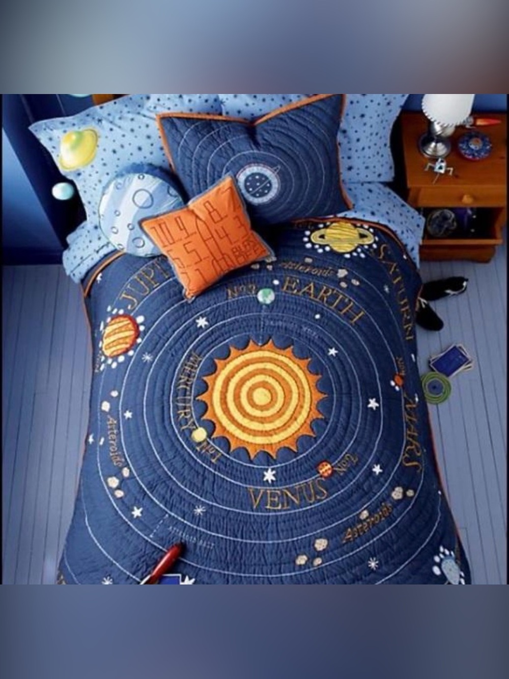 Land of Nod Solar System Twin Quilt + 2 Matching Shams Space Planet Bedding